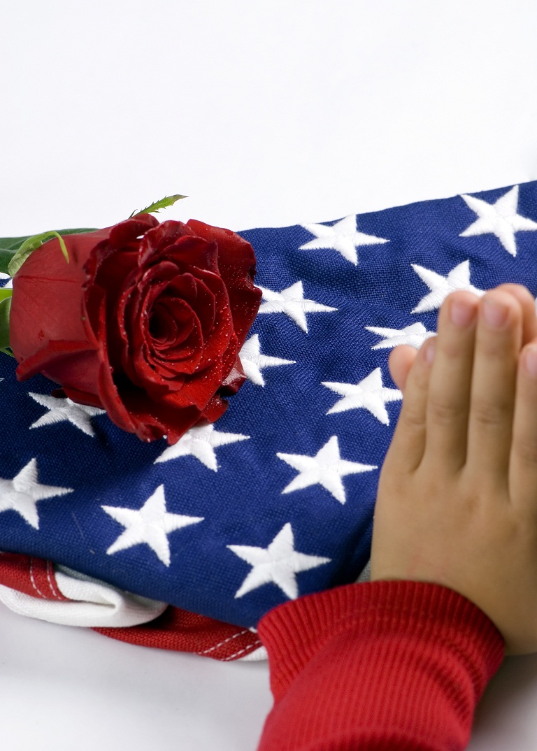 American flag and rose