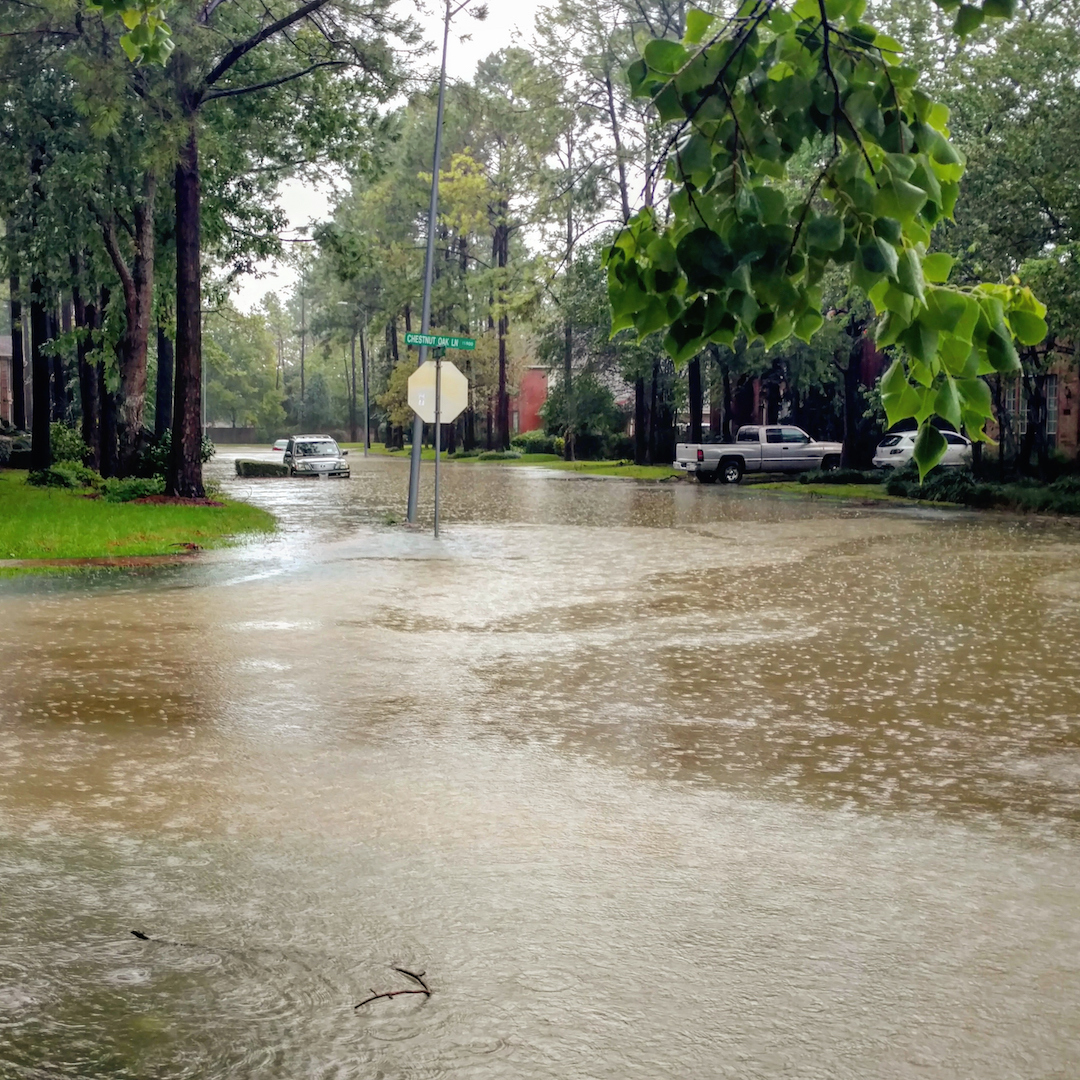 Flooded Suburban Texas Street from Hurricane Harvey