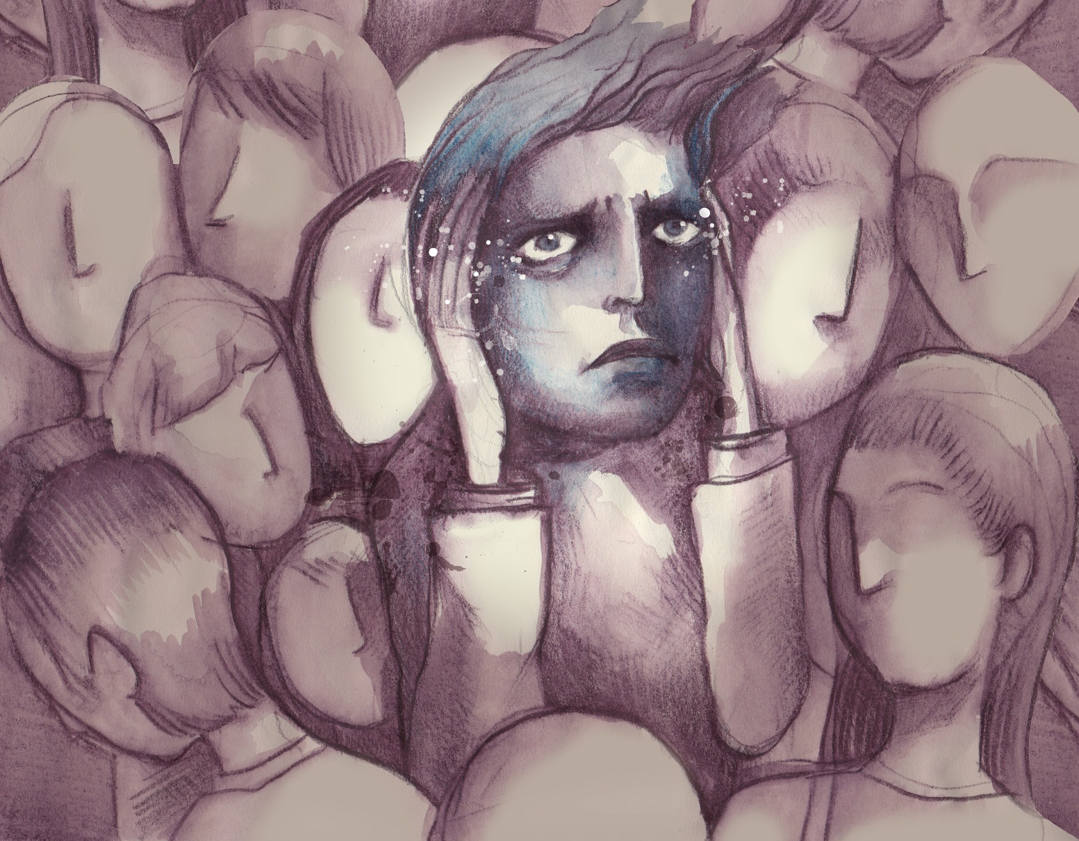 an insane person amidst many people
