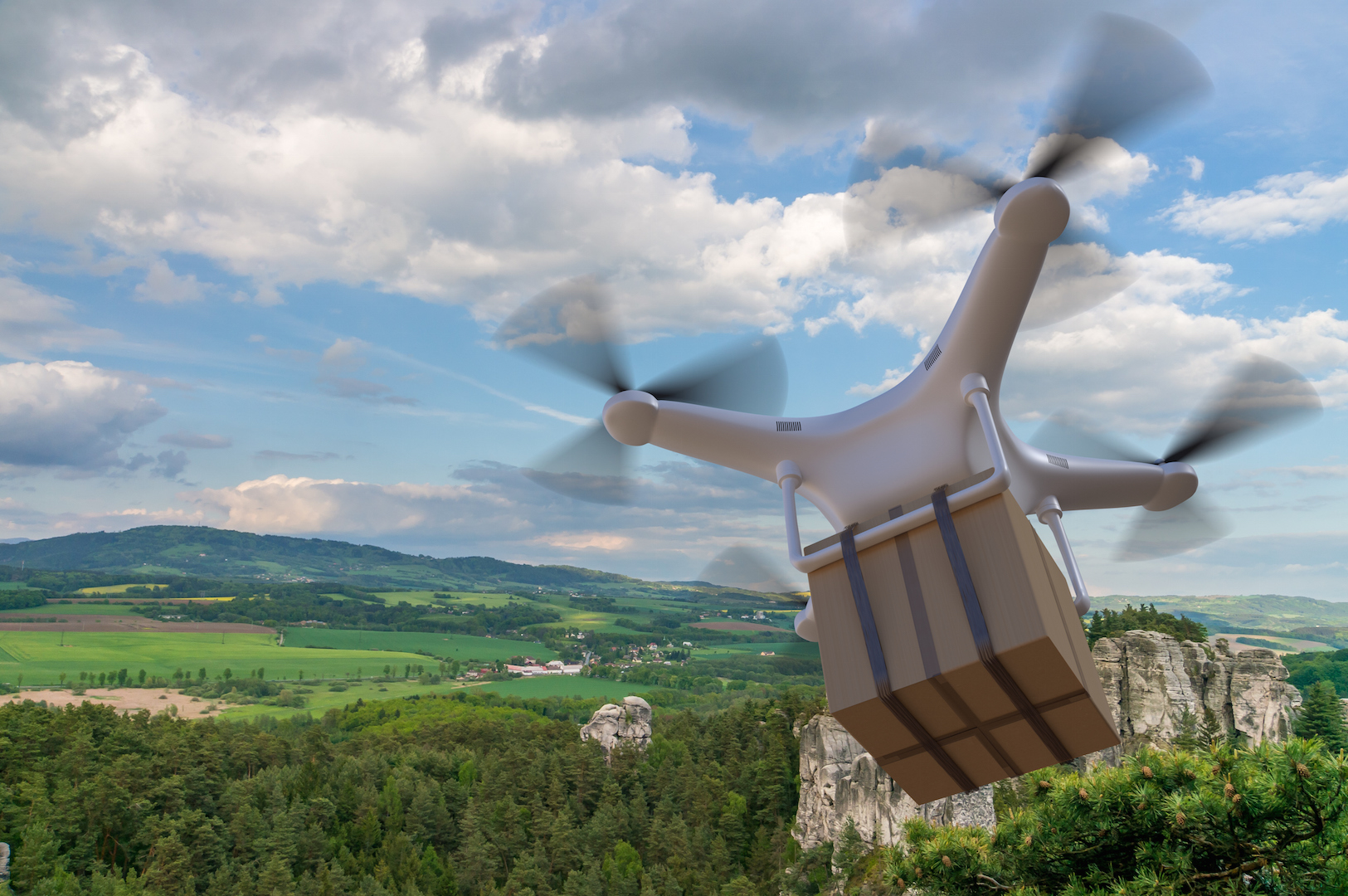 drone delivering a package