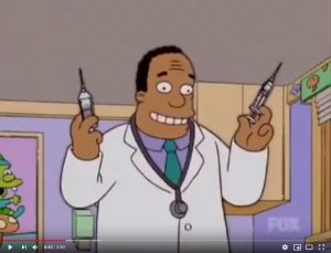 Doctor on the Simpsons holding up vaccines