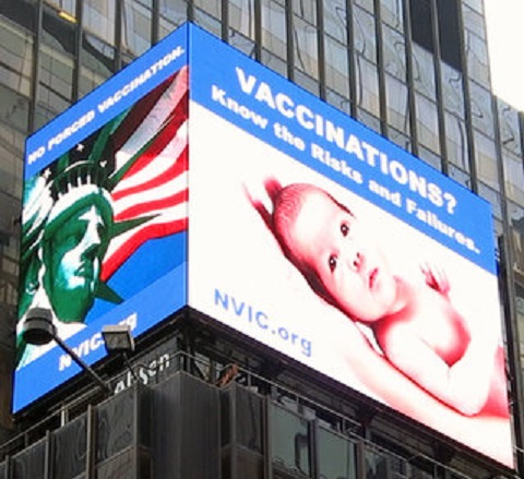 NVIC’s “No Forced Vaccination” Message Back Up in Times Square as Americans Fight for Human Rights