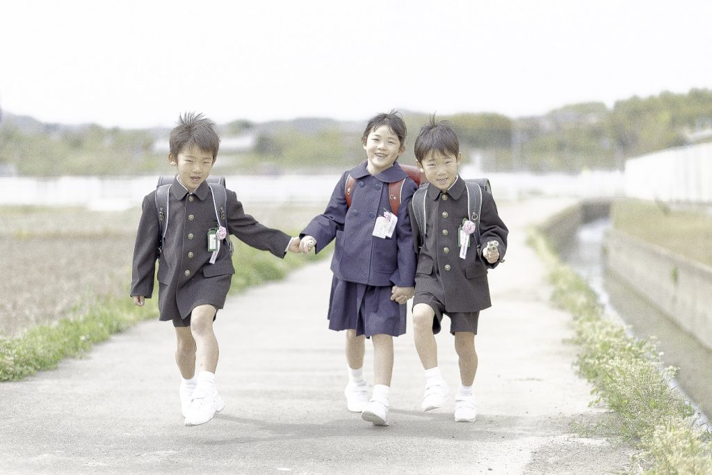 Japanese children walking to school