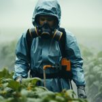 spraying toxic pesticide on crops