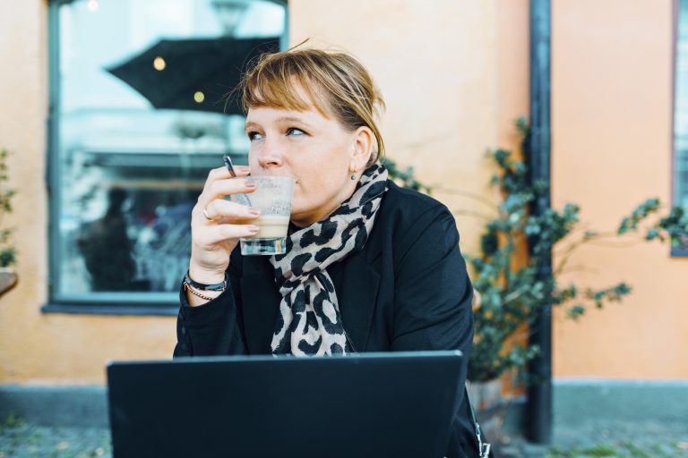 Swedish woman in cafe